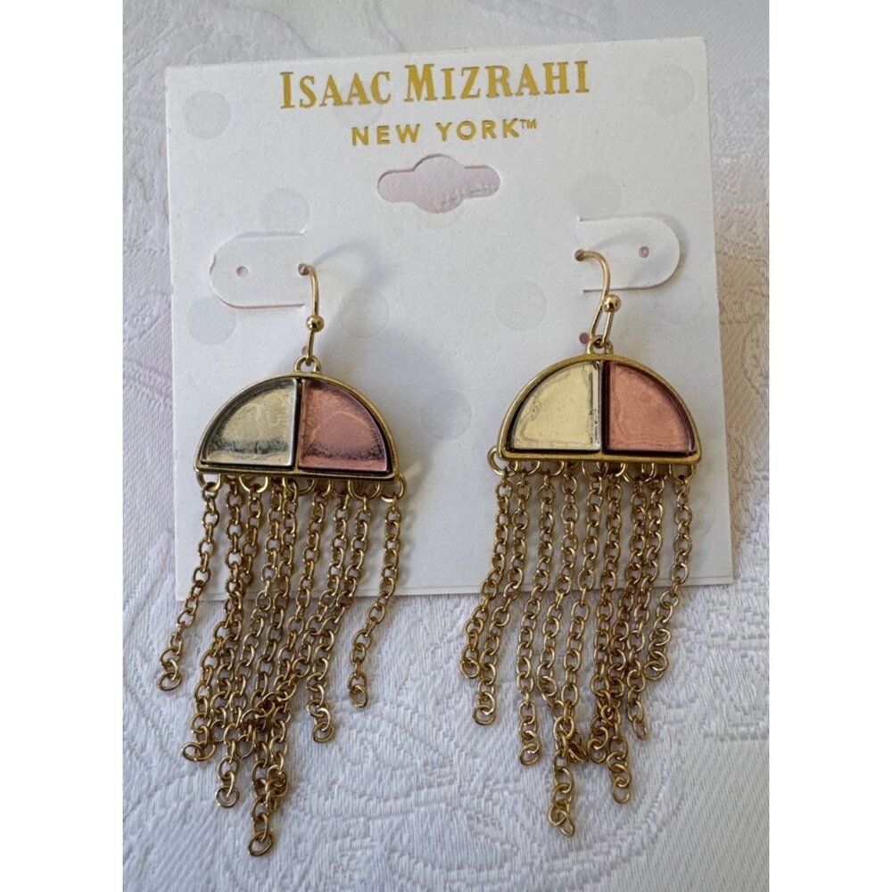 Isaac Mizrahi Goldtone Pink Reflective Umbrella Dangle Drop Earrings MSRP $38